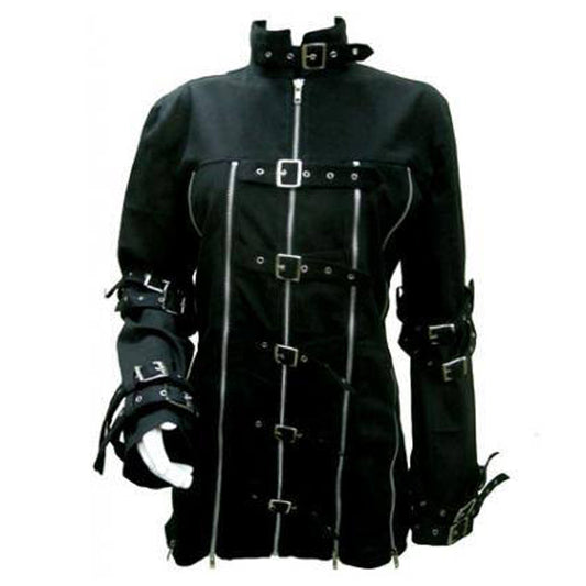 Halloween Gothic Steampunk Coat Buckle Bondage Black Zip Buckle Coat - Alternative Gothic Dark Wear | Embrace Dark Aesthetic Men & Women Gothic Clothing