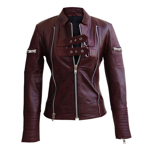 Women Distressed Maroon Red Sheep Leather Jacket Ladies Genuine Leather Zipper Jacket with Vintage Style - Alternative Gothic Dark Wear | Embrace Dark Aesthetic Men & Women Gothic Clothing