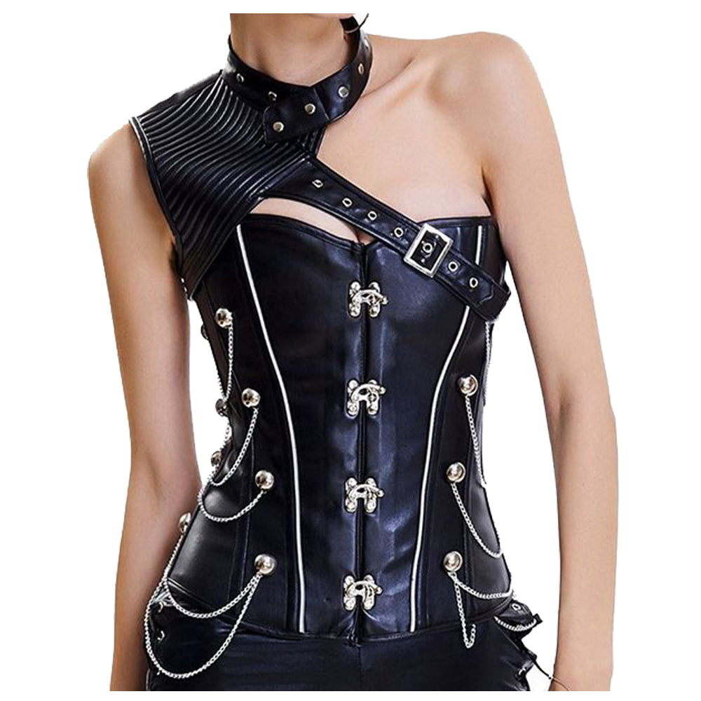 Women Black Leather Corset OverBust Corset - Alternative Gothic Dark Wear | Embrace Dark Aesthetic Men & Women Gothic Clothing