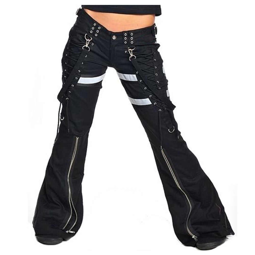 Women Gothic Flash Pants Black & White Trousers with Rave Style - Alternative Gothic Dark Wear | Embrace Dark Aesthetic Men & Women Gothic Clothing