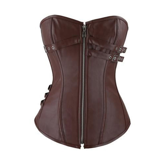 Women Brown Leather Corset OverBust Corset - Alternative Gothic Dark Wear | Embrace Dark Aesthetic Men & Women Gothic Clothing