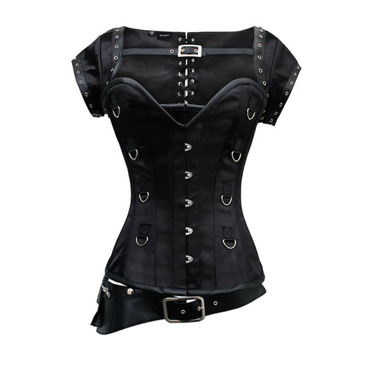 Women Belted Corset Black Buckle Corset - Alternative Gothic Dark Wear | Embrace Dark Aesthetic Men & Women Gothic Clothing