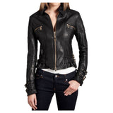 Women Black Leather Moto Jacket Stylish Buckle Straps Design with Bold Edgy Look - Alternative Gothic Dark Wear | Embrace Dark Aesthetic Men & Women Gothic Clothing