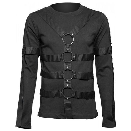 Men Gothic Shirt Full Sleeve Black Shirt Circle on The Sleeve - Alternative Gothic Dark Wear | Embrace Dark Aesthetic Men & Women Gothic Clothing