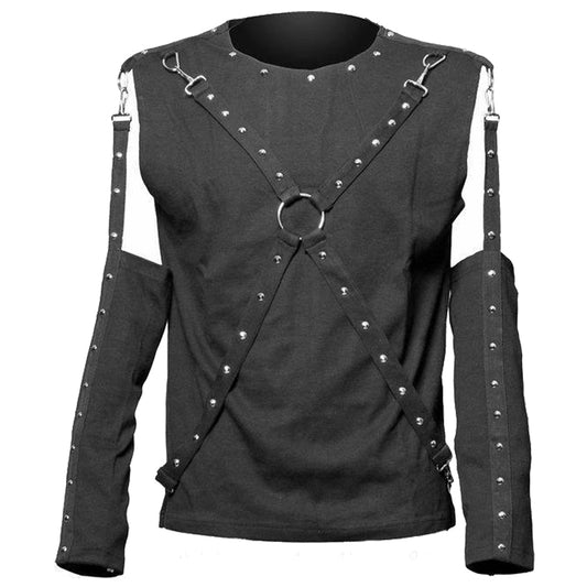 Men Gothic Shirt Black Removable Sleeve Shirt