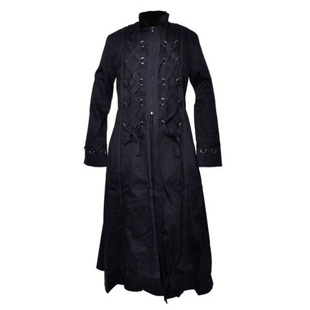 Handmade Men Long Gothic Coat with Bondage Style Lace Coat