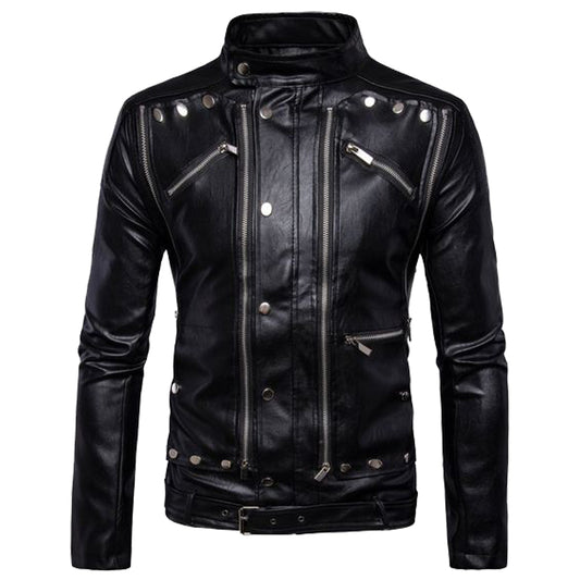 Men Motorcycle Jacket Gothic Black Leather Jacket Multi-Zip Biker Jacket - Alternative Gothic Dark Wear | Embrace Dark Aesthetic Men & Women Gothic Clothing