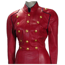 Load image into Gallery viewer, Women&#39;s Red Leather Long Coat Victorian Style Celebrity Leather Coat
