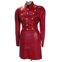 Load image into Gallery viewer, Women&#39;s Red Leather Long Coat Victorian Style Celebrity Leather Coat
