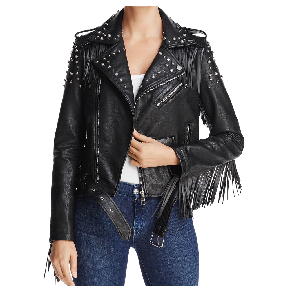 Women’s Gothic Brando Rock Punk Black Studded Biker Leather Jacket