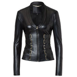 Women Dark Bondage Leather Jacket with Buckle Straps