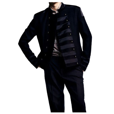 Men Gothic Military Jacket Black Velvet Fashion Coat Handmade Fashion Clothing