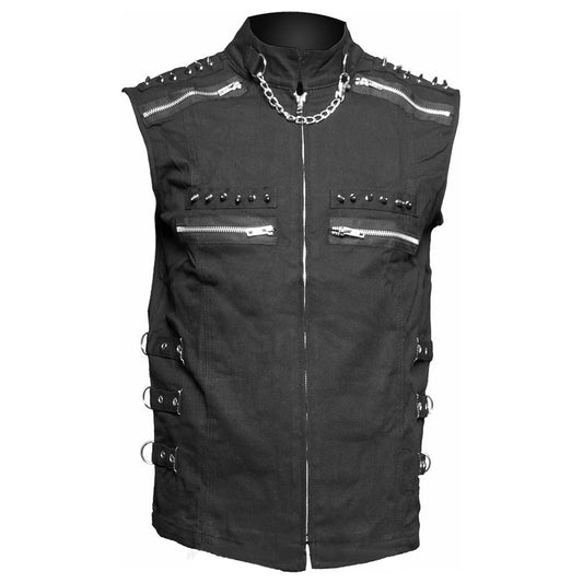 Men Black Sleeveless Shirt With Studded Zip Gothic Shirt