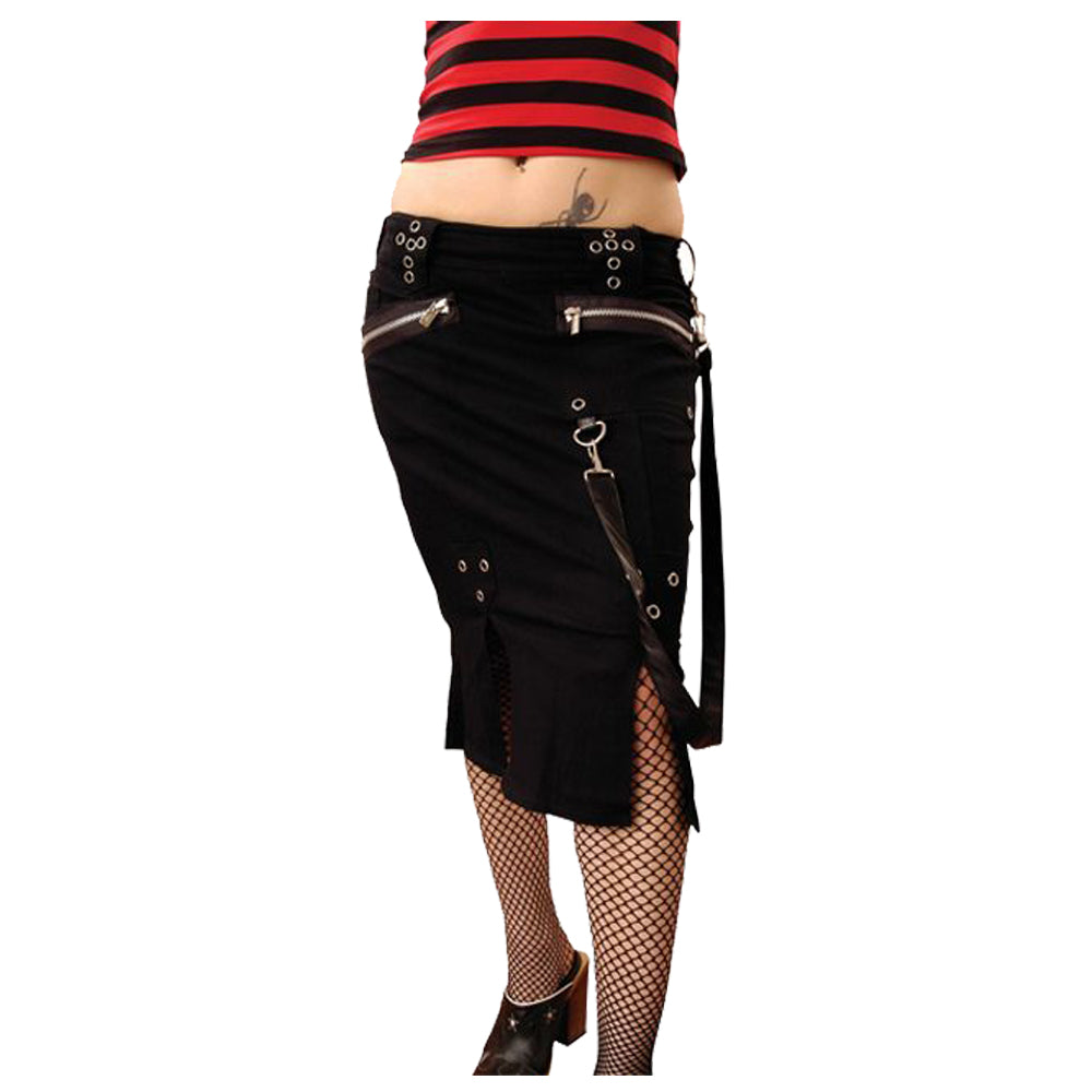 Women Gothic Black Long Zipper Skirt Ladies Short High Waist Goth Style Skirt with Bold Edgy Design