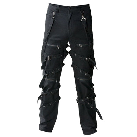 Men Gothic Black Chrome Pants Punk Buckle Style Pants Cotton Pants