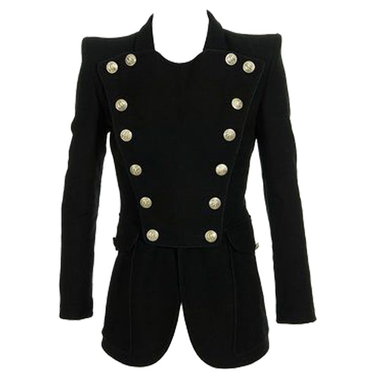 Handmade Women Gothic Military Coat Black Alternative Breast Panel Gothic Coat