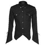 Men Gothic Shirt Black Cotton Sleeve Style Shirt