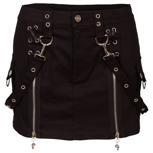 Women Gothic Black Mini Skirt Double Zipper Design with Bondage Style for a Bold Edgy Look