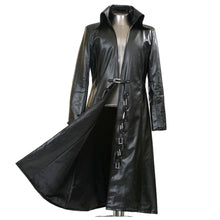 Load image into Gallery viewer, Men Leather Long Coat Black Faux Leather Vampire Victorian Coat Trench Coat
