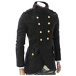 Men Casual Wool Coat Double Breasted Coat Military Golden Button Coat