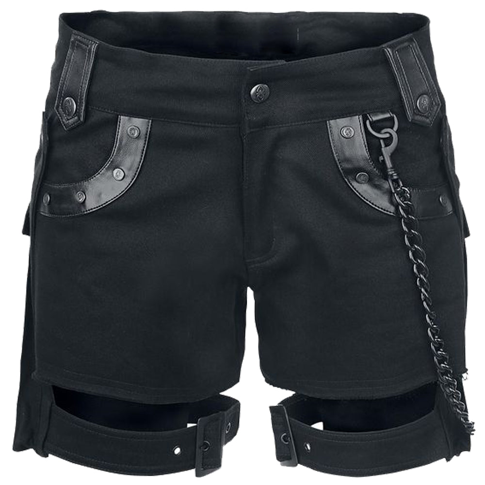 Women Black Denim Shorts Cloud Design with Chain Details and EMP Style