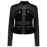 Women Michael Kors Black Suede-Paneled Leather Fashion Jacket