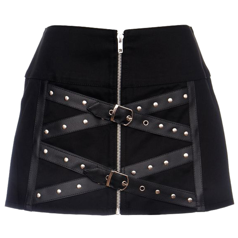 Women Punk Metallic Bubble Mini Skirt Black Steampunk Short Skirt with Zipper