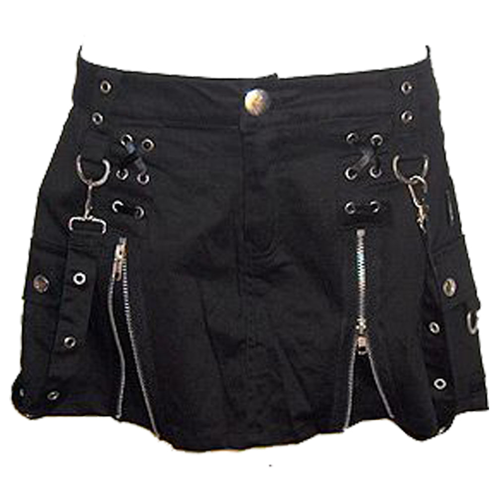 Women Black Gothic Mini Skirt Front Double Zipper Bondage Style Short Skirt