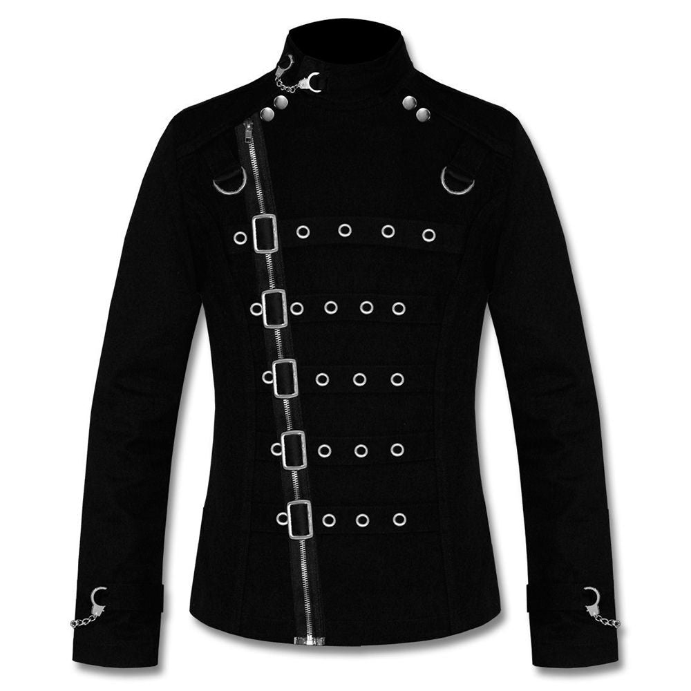 Men Gothic Black Jacket Asylum Vampire Jacket Metal Strap Buckle Jacket Goth Fashion - Alternative Gothic Dark Wear | Embrace Dark Aesthetic Men & Women Gothic Clothing