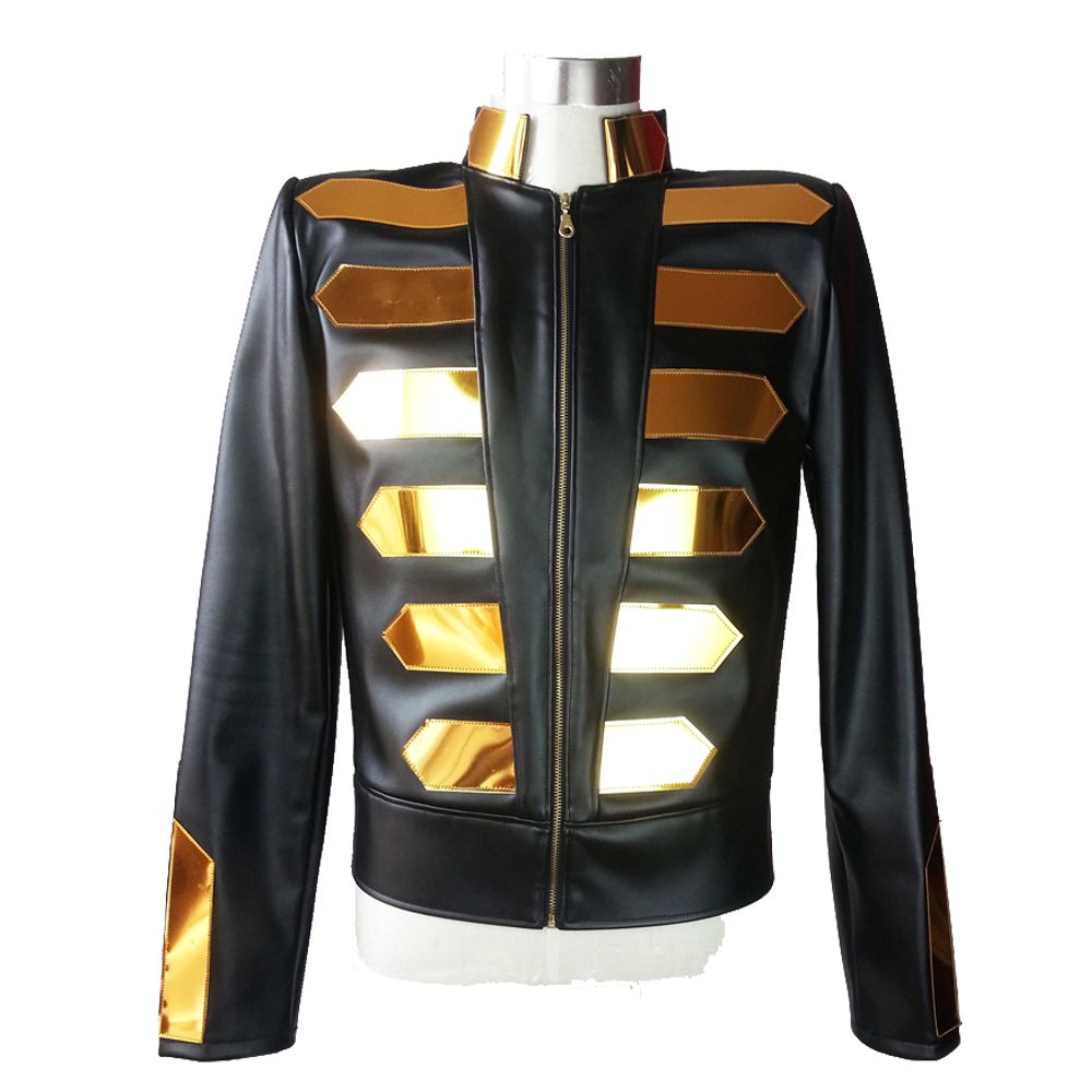 Nightclub Gold Fashion Leather Jacket DJ Singers Rock Punk Motorcycle Jacket - Alternative Gothic Dark Wear | Embrace Dark Aesthetic Men & Women Gothic Clothing