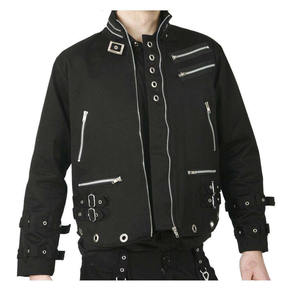 Men Goth Punk Black Jacket Bondage Gothic Eyelet Biker Jacket Fetish Military Jacket - Alternative Gothic Dark Wear | Embrace Dark Aesthetic Men & Women Gothic Clothing