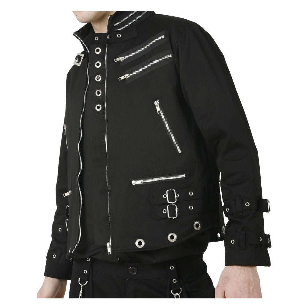 Men Goth Punk Black Jacket Bondage Gothic Eyelet Biker Jacket Fetish Military Jacket - Alternative Gothic Dark Wear | Embrace Dark Aesthetic Men & Women Gothic Clothing