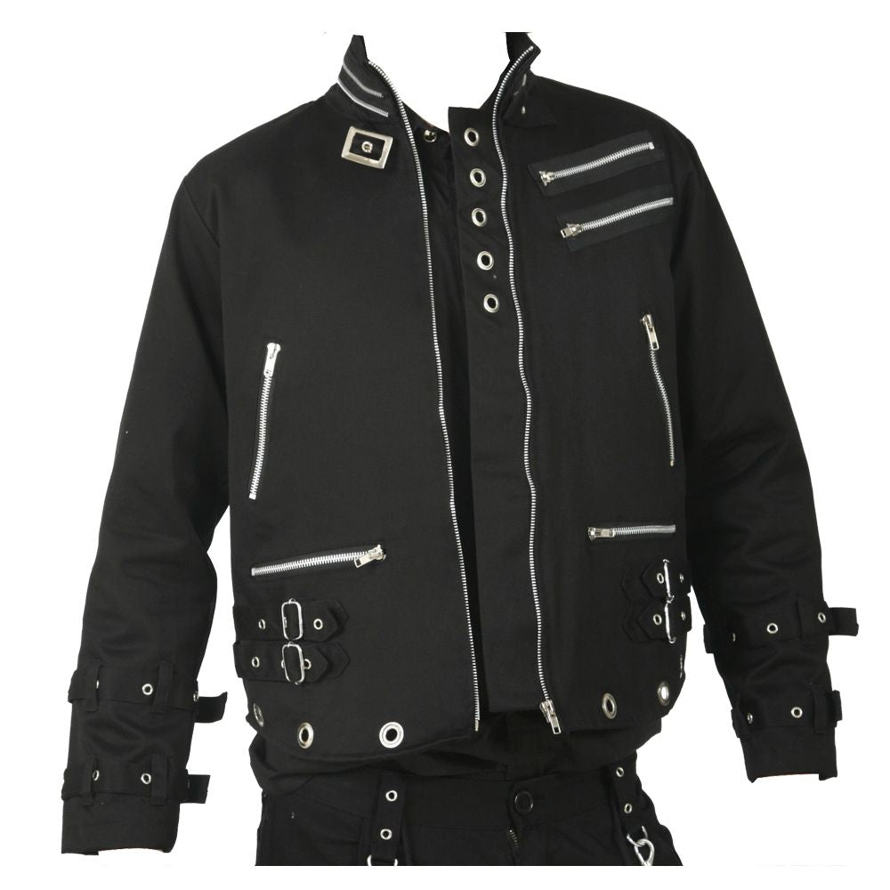 Men Goth Punk Black Jacket Bondage Gothic Eyelet Biker Jacket Fetish Military Jacket - Alternative Gothic Dark Wear | Embrace Dark Aesthetic Men & Women Gothic Clothing