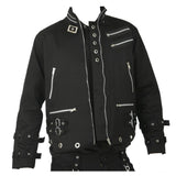 Men Goth Punk Black Jacket Bondage Gothic Eyelet Biker Jacket Fetish Military Jacket - Alternative Gothic Dark Wear | Embrace Dark Aesthetic Men & Women Gothic Clothing