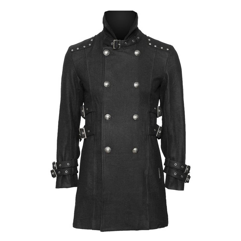 Handmade Men Gothic Coat With Double Breasted Wool Coat Army Stylish Stand Collar Coat