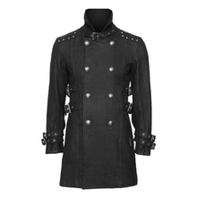 Load image into Gallery viewer, Handmade Men Gothic Coat With Double Breasted Wool Coat Army Stylish Stand Collar Coat
