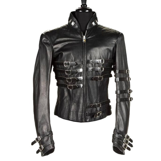 MJ Hot Leather Jacket Military Style Gothic Jacket - Alternative Gothic Dark Wear | Embrace Dark Aesthetic Men & Women Gothic Clothing