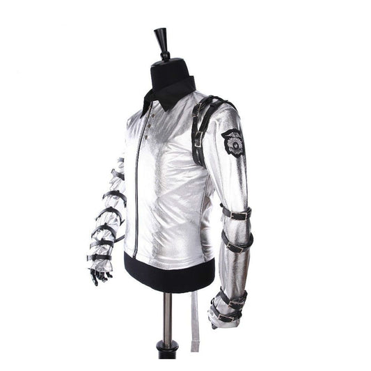 MJ Men Punk Classic Bad Tour Jacket Silver Bodysuit jacket - Alternative Gothic Dark Wear | Embrace Dark Aesthetic Men & Women Gothic Clothing