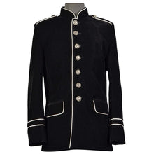 Load image into Gallery viewer, Handmade Men Black Military Style Silver Piping Coat Gothic Fashion Coat
