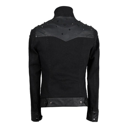 Men Gothic Jacket Black Denim Zipper Jacket With Studs For Sale