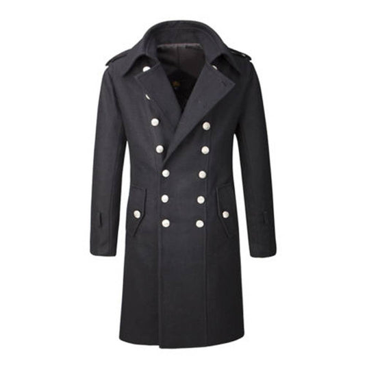 Handmade Men Gothic Wool Coat Military Winter Double Breasted Wool Overcoat