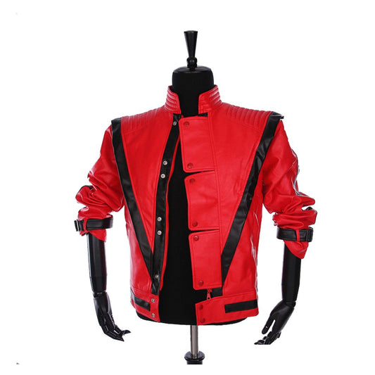 Rare MJ Red THRILLER Leather Jacket Men Gothic Party Style Fashion Jacket - Alternative Gothic Dark Wear | Embrace Dark Aesthetic Men & Women Gothic Clothing