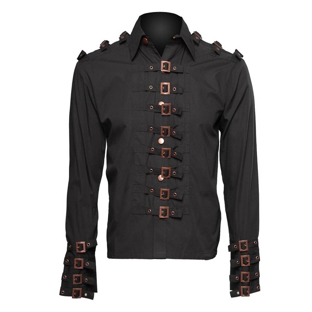 Men Steampunk Buckle Shirt Lots Men Gothic Shirt For Sale