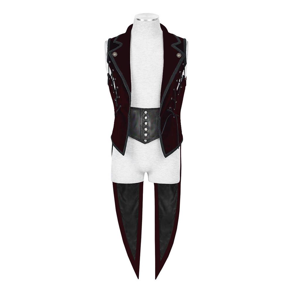 Men Regency Steampunk Tailcoat Deep Burgundy Velvet Goth Waistcoat