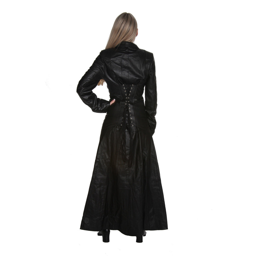 New Fashion Front Zipper Black Long Coat Women Gothic Long Coat Genuine Leather Coat - Alternative Gothic Dark Wear | Embrace Dark Aesthetic Men & Women Gothic Clothing