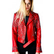 Women Red Leather Jacket Silver Studded Genuine Leather Jacket with Bold Stylish Design - Alternative Gothic Dark Wear | Embrace Dark Aesthetic Men & Women Gothic Clothing