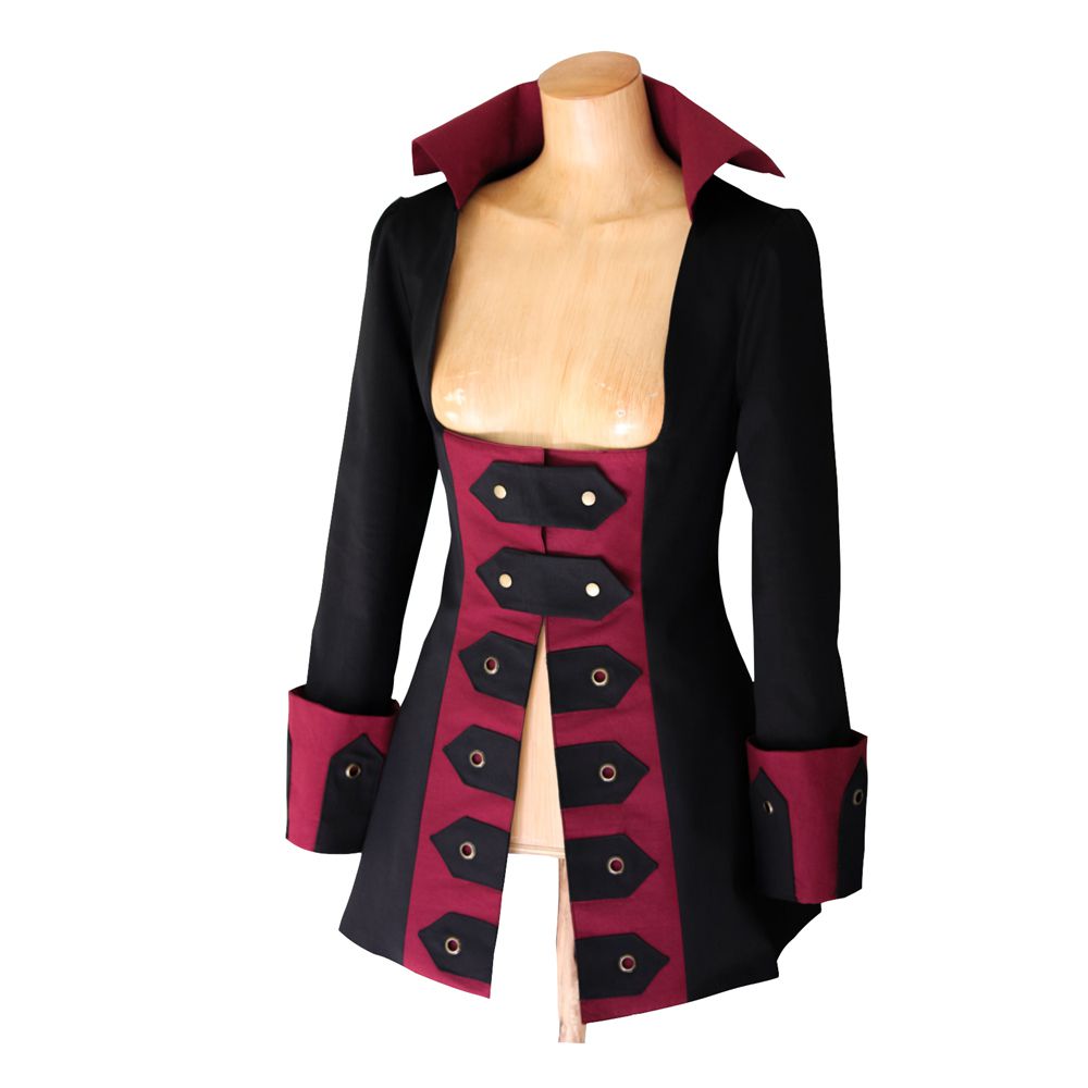 Women Steampunk Victorian Pirate Black Military Jacket Perfect for Burning Man Costume