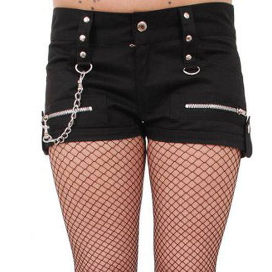 Women Unique Punk Style Shorts Punk Baddas Babes Mini Zipper Shorts Skirt - Alternative Gothic Dark Wear | Embrace Dark Aesthetic Men & Women Gothic Clothing