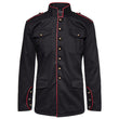 Men Black Gothic Steampunk Military Coat with Red Piping VTG Style Coat