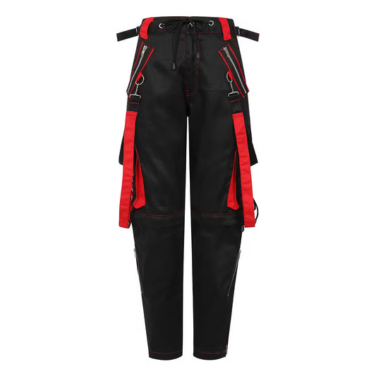 Red Bondage Pants Black Zippers and Laces Pant Punk Pants High Waist Pant - Alternative Gothic Dark Wear | Embrace Dark Aesthetic Men & Women Gothic Clothing